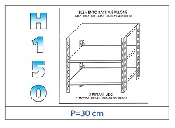 Shelf with Smooth Shelves 150 H- Depth 30cm
