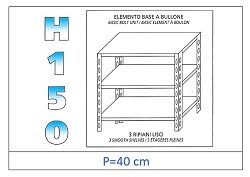 Shelf with smooth shelves 150 H- Depth 40cm