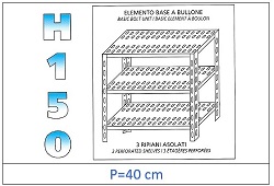 Shelf with slotted shelves 150 H- Depth 40cm