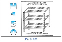 Shelf with slotted shelves 150 H- Depth 60cm