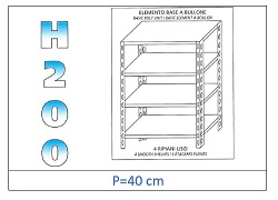 Shelf with smooth shelves 200 H- Depth 40cm