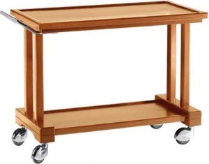 LP800 Walnut stained solid wood service trolley 2 shelves 81x55x82h