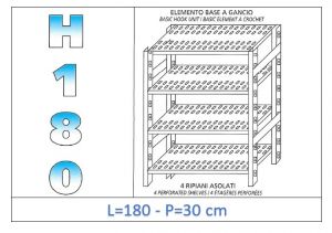 IN-18G47018030B Shelf with 4 slotted shelves hook fixing dim cm 180 x30x180h 