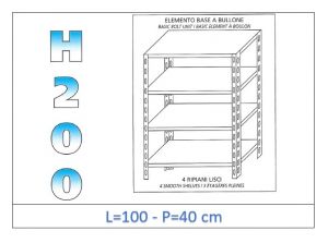 IN-46910040B Shelf with 4 smooth shelves bolt fixing dim cm 100x40x200h 
