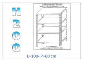 IN-46910060B Shelf with 4 smooth shelves bolt fixing dim cm 100x60x200h 