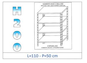 IN-46911050B Shelf with 4 smooth shelves bolt fixing dim cm 110x50x200h 