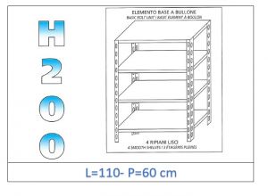 IN-46911060B Shelf with 4 smooth shelves bolt fixing dim cm 110x60x200h 
