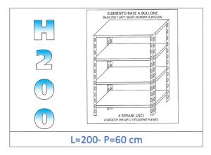 IN-46920060B Shelf with 4 smooth shelves bolt fixing dim cm 200x60x200h 