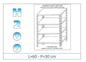 IN-4696030B Shelf with 4 smooth shelves bolt fixing dim cm 60x30x200h 