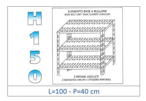 IN-B37010040B Shelf with 3 slotted shelves bolt fixing dim cm 100x40x150h 