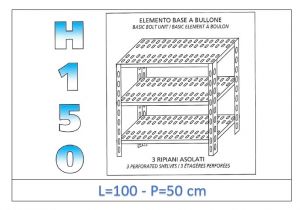 IN-B37010050B Shelf with 3 slotted shelves bolt fixing dim cm 100x50x150h 