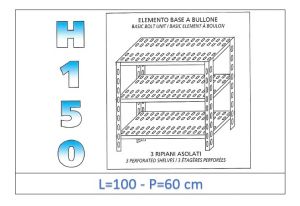 IN-B37010060B Shelf with 3 slotted shelves bolt fixing dim cm 100x60x150h 