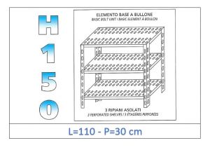 IN-B37011030B Shelf with 3 slotted shelves bolt fixing dim cm 110x30x150h 