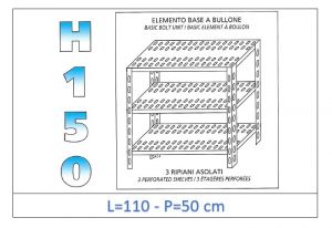 IN-B37011050B Shelf with 3 slotted shelves bolt fixing dim cm 110x50x150h 
