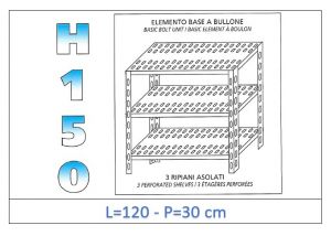 IN-B37012030B Shelf with 3 slotted shelves bolt fixing dim cm 120x30x150h 