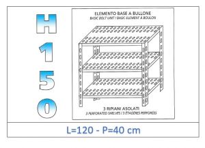 IN-B37012040B Shelf with 3 slotted shelves bolt fixing dim cm 120x40x150h 
