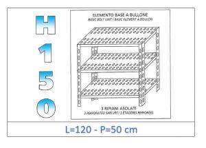 IN-B37012050B Shelf with 3 slotted shelves bolt fixing dim cm 120x50x150h 