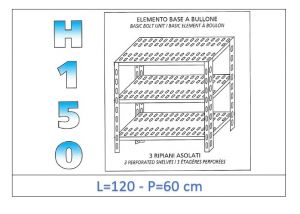 IN-B37012060B Shelf with 3 slotted shelves bolt fixing dim cm 120x60x150h 