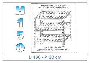 IN-B37013030B Shelf with 3 slotted shelves bolt fixing dim cm 130x30x150h 