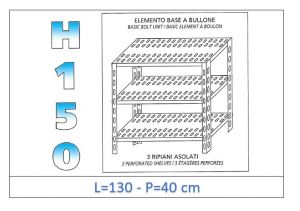 IN-B37013040B Shelf with 3 slotted shelves bolt fixing dim cm 130x40x150h 