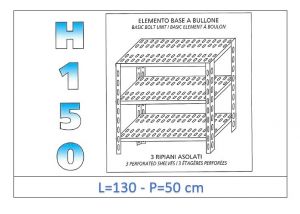 IN-B37013050B Shelf with 3 slotted shelves bolt fixing dim cm 130x50x150h 