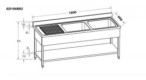 GD186BR2 Open sink with 2 bowls on the right dim.1800 x 600 x 950h