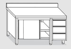EU04003-20 tavolo armadio ECO cm 200x60x85h  piano alzatina - porte scorr - cass 3c dx