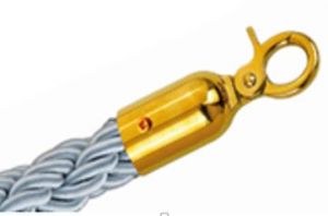T106330 Grey rope with 2 gold color steel fixing hooks for crowd control post 1,5 meters