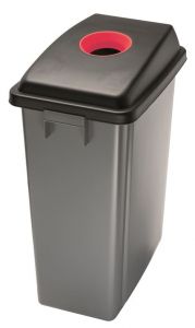 T114207 Waste bin with red upper opening lid