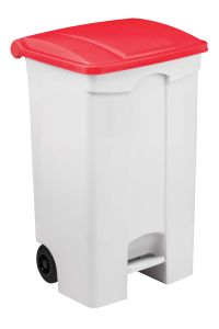 T115097 Contenitore mobile a pedale in plastica bianco coperchio rosso 90 litri (confezione da 3 pezzi)