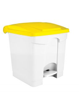 T115306 White Plastic pedal bin Yellow lid 30 liters (Pack of 3 pieces)