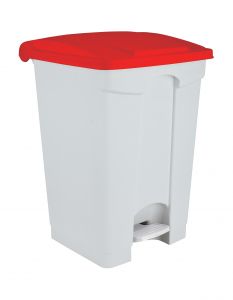 T115457 White Plastic pedal bin Red lid 45 liters 