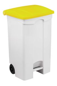 T115956 White Plastic pedal bin Yellow lid 90 liters 