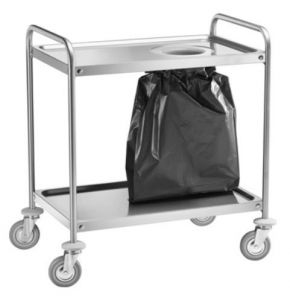 CA1391S Stainless steel trolley 2 shelves with 110x60x94h waste bin